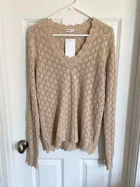 Minnie Rose Cotton Cashmere Pointelle Knit Sweater